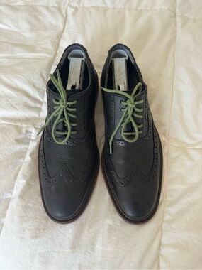 Cole Haan Black Wingtip Oxfords with Green Laces